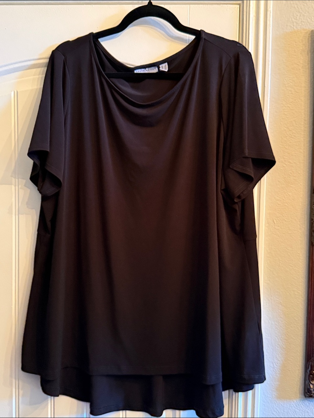 Susan Graver Black Short-Sleeve Draped Neck Tee